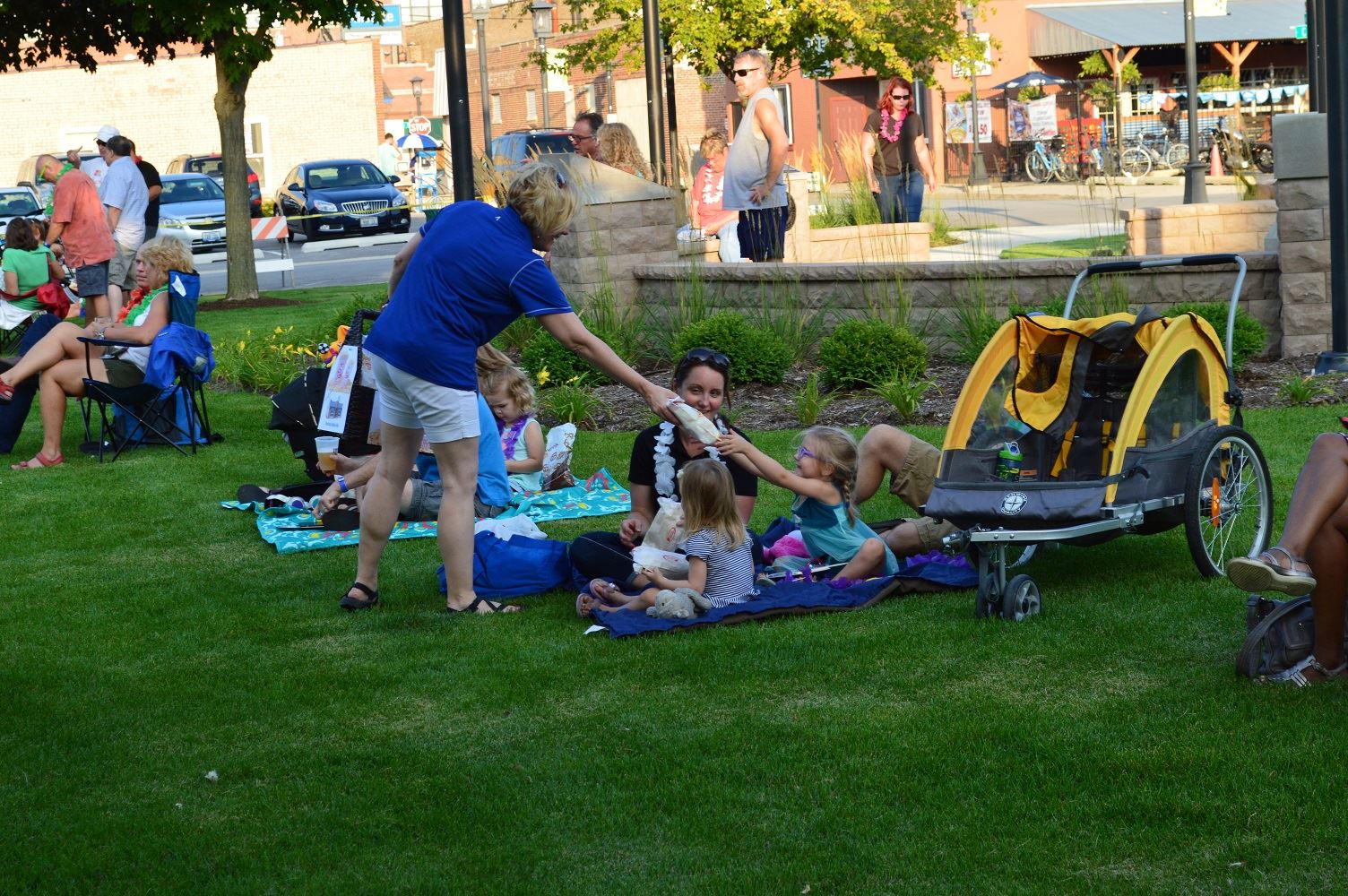 Community members sit on blankets and chairs at Cortesi Veterans Memorial Park to watch Mr. Meyers band perform Aug. 4, 2016.